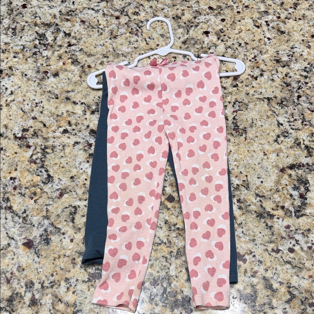 Girls Pink Heart Print Leggings - Unbranded